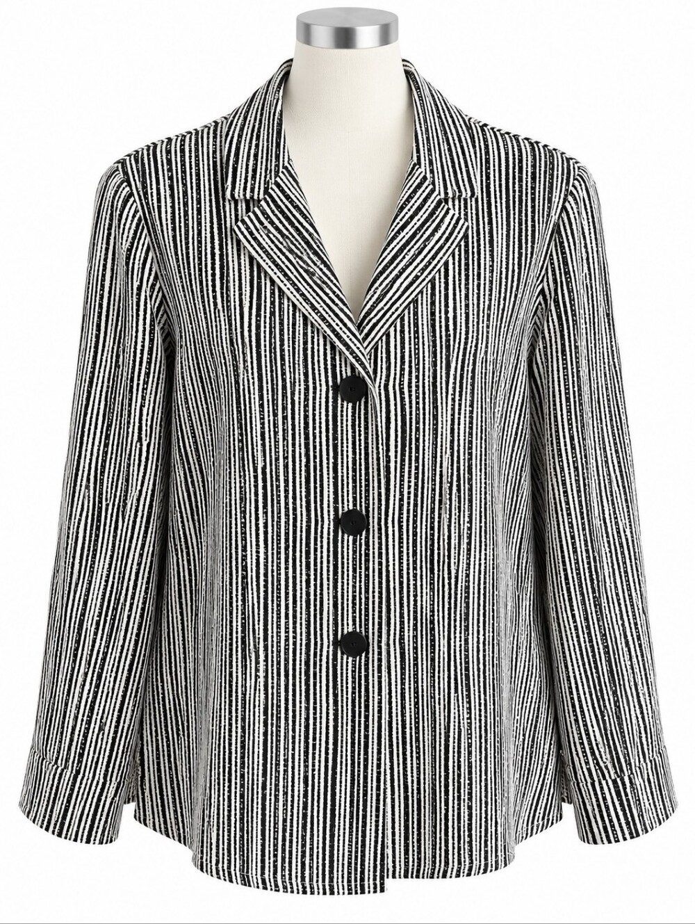 NWT Josephine Chaus Striped Button Front Blouse Blazer Jacket Top 8 Black White